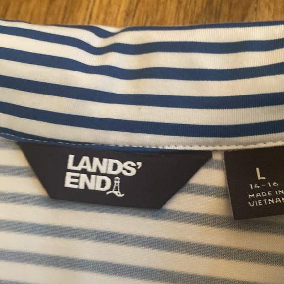 Lands End Navy and White Striped Top. 3/4 Sleeve. Size L. Some stretch. - Picture 7 of 11